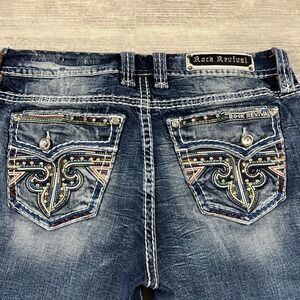 Rock Revival Womens Jeans Blue Denim Mid Rise Sadie Easy Ankle Skinny 32 (35X26)